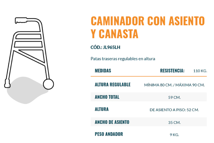 CAMINADOR CON ASIENTO Y CANASTA