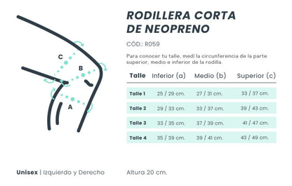 "Descubre la rodillera corta de neopreno, diseñada para brindar soporte, estabilidad y comodidad a tus rodillas durante actividades deportivas o de rehabilitación. Ideal para aliviar el dolor y prevenir lesiones. Compra la tuya ahora y disfruta de mayor protección en cada movimiento."
